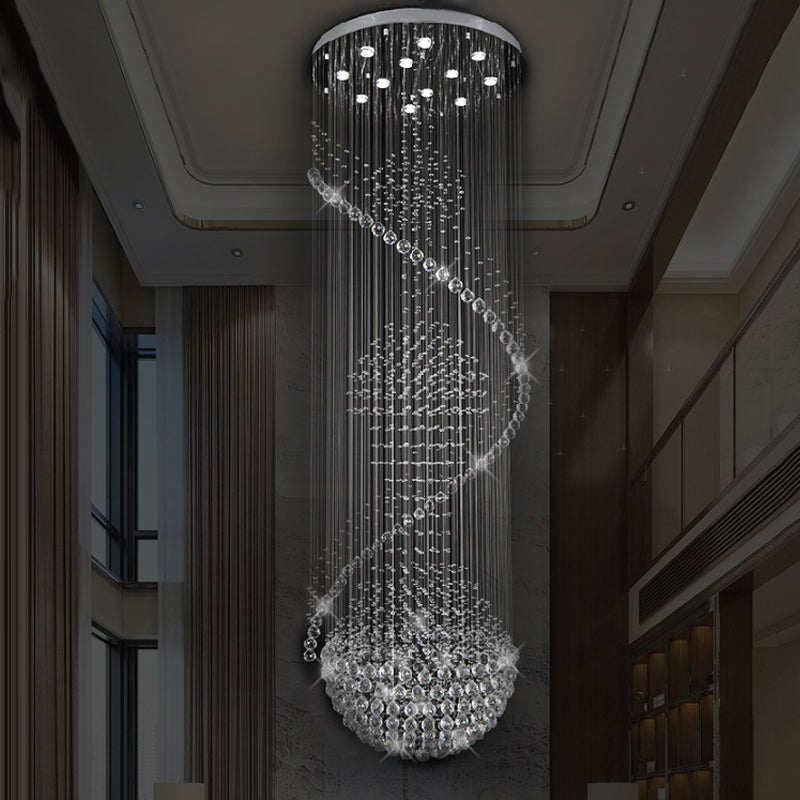 Modernist Silver Crystal Led Pendant Light - 12 Head Orb And Rod Cluster Lamp