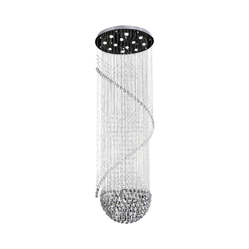 Modernist Silver Crystal Led Pendant Light - 12 Head Orb And Rod Cluster Lamp