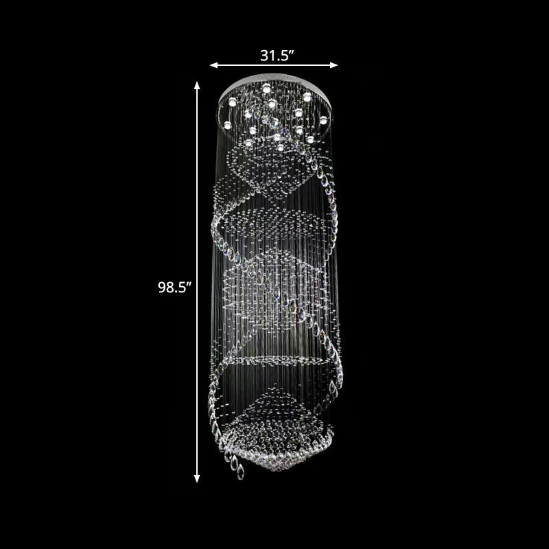 Swirling Crystal LED Ceiling Lamp with 10 Bulbs in Silver