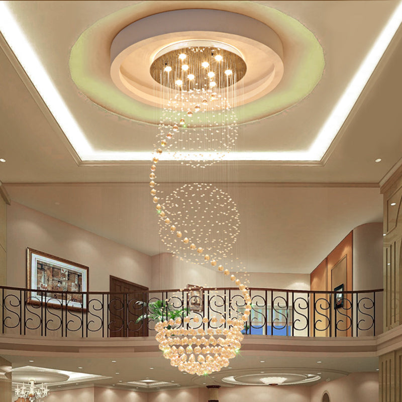Modern Silver Crystal Ball Pendant Light with 10-Lights, Ideal for Staircases