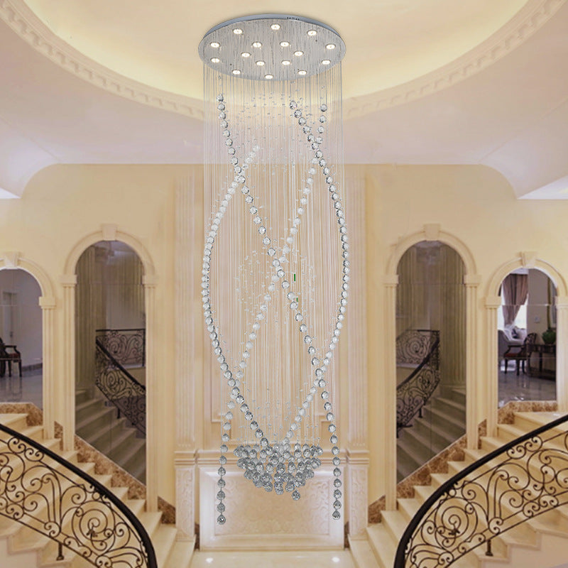 Crystal Cluster Pendant Light with 12 Hanging Bulbs - Modern White Stair Cascades Design