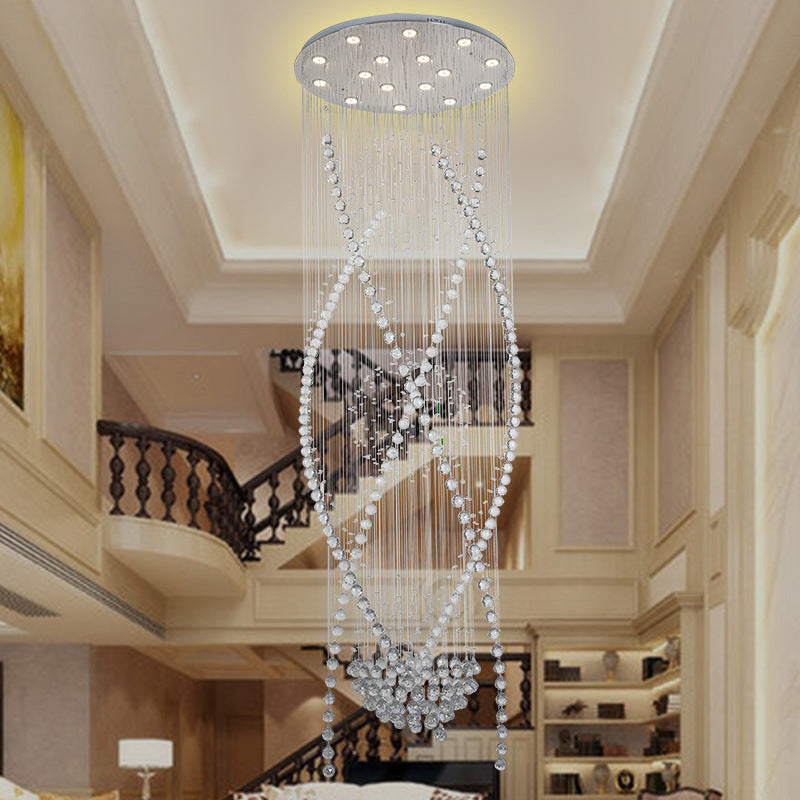 Crystal Cluster Pendant Light with 12 Hanging Bulbs - Modern White Stair Cascades Design