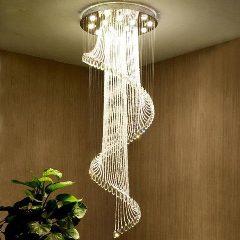 5-Light Black Led Ceiling Pendant With Clear Crystal Spiral Cluster For Contemporary Living Room