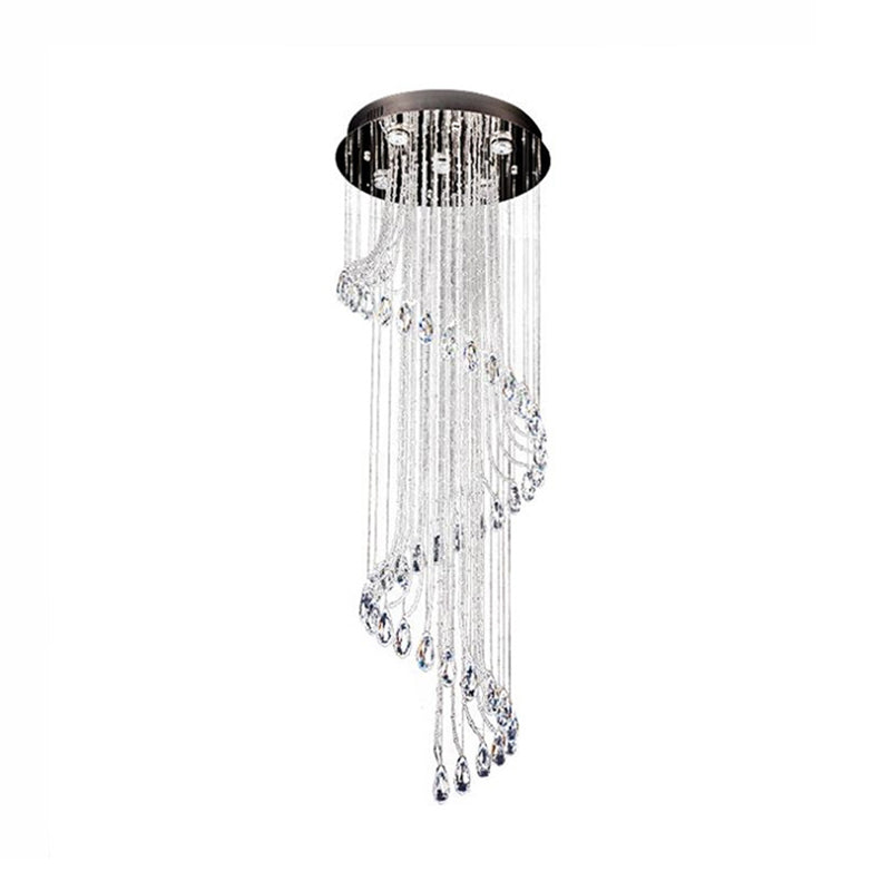 Contemporary Black Crystal Spiral Pendant Ceiling Light - 5-Light LED, Perfect for Living Room