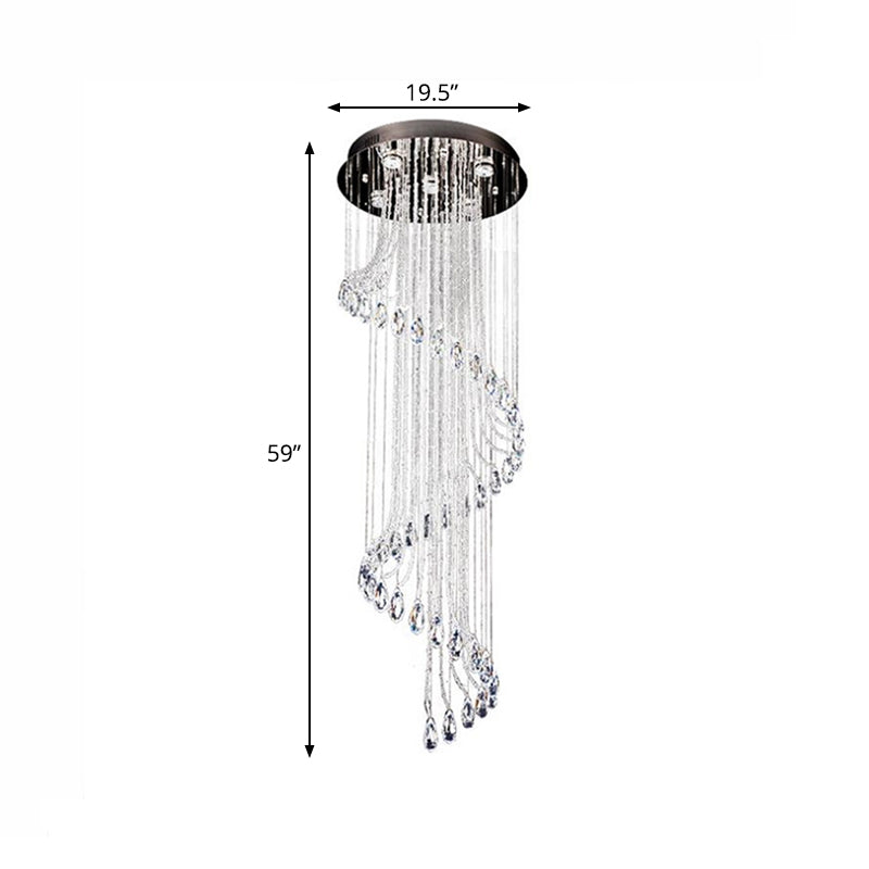Contemporary Black Crystal Spiral Pendant Ceiling Light - 5-Light LED, Perfect for Living Room