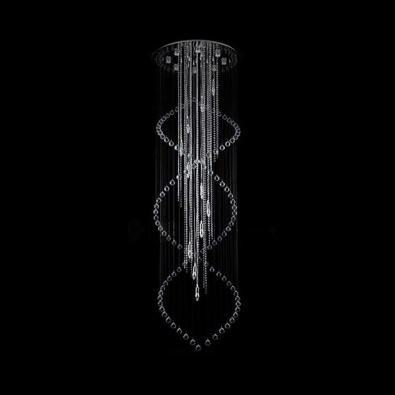 Cascading Crystal Pendant Lamp - Minimalist 19-Bulb Silver LED Suspension Light