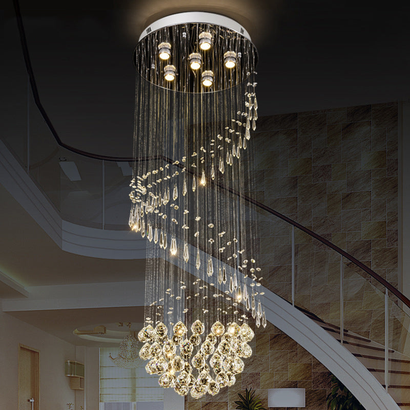 Modernist Twirl Crystal Pendant Light - 6-Light LED Cluster, Silver