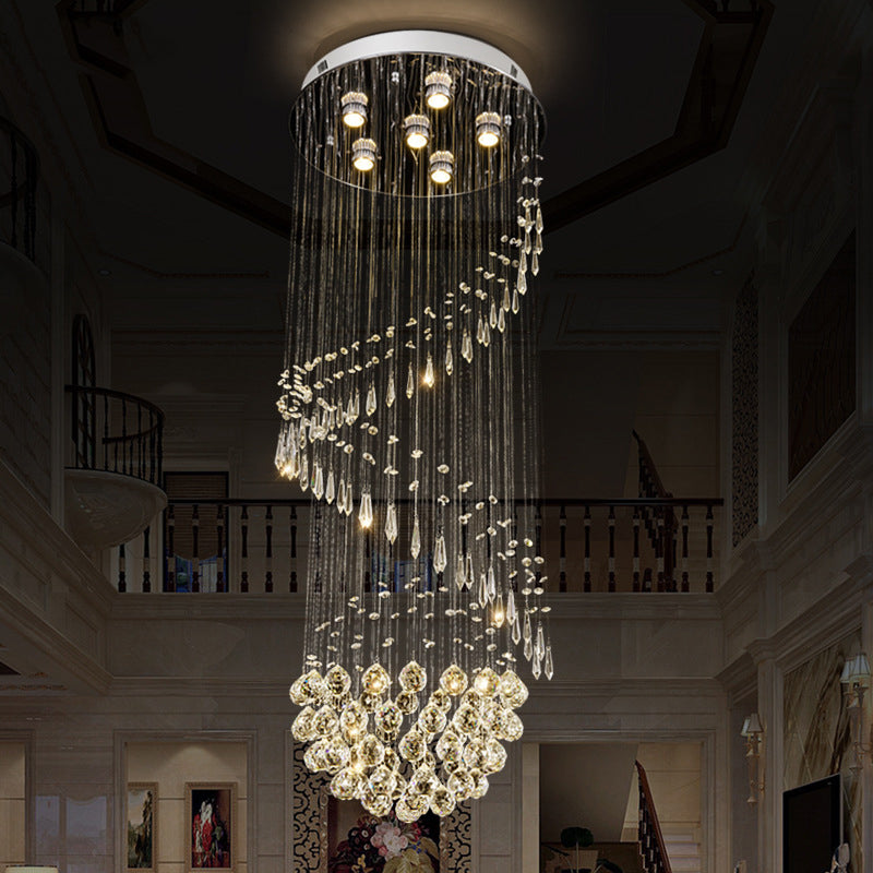 Modernist Twirl Crystal Pendant Light - 6-Light LED Cluster, Silver