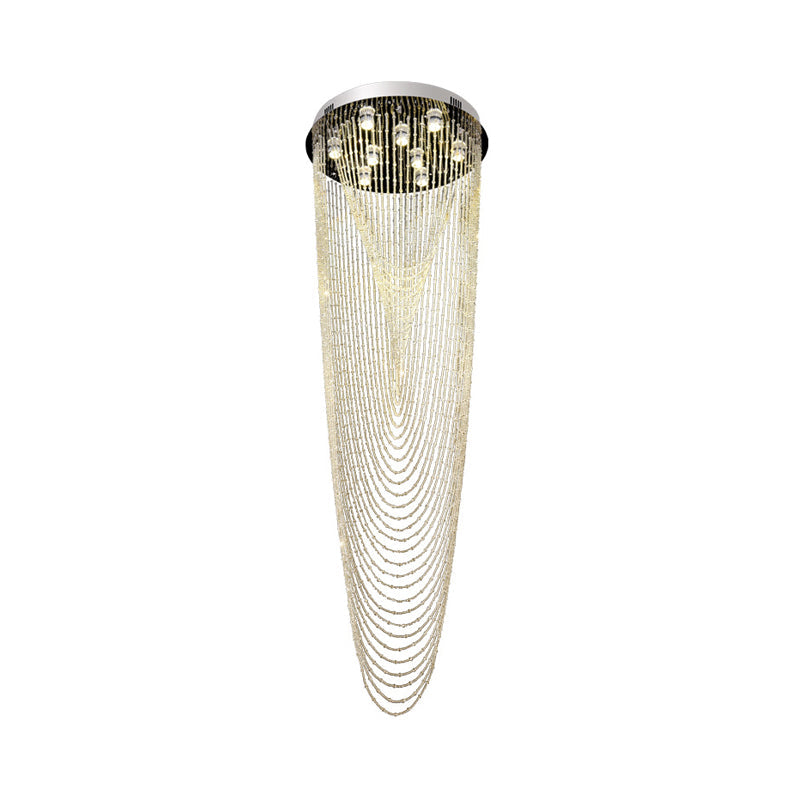 Contemporary Silver Crystal Hanging Lamp - Elegant Waterfall Design For Living Room 13-Bulb Pendant