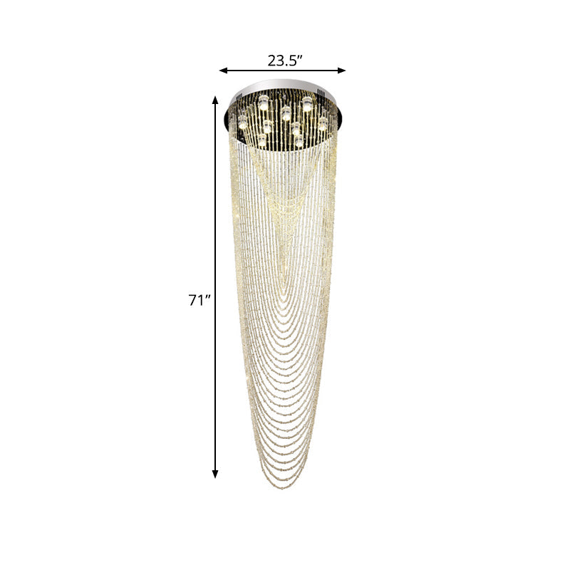 Contemporary Silver Crystal Hanging Lamp - Elegant Waterfall Design For Living Room 13-Bulb Pendant