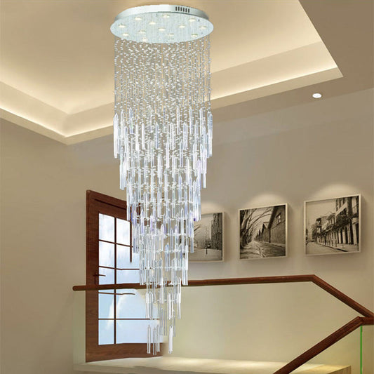 Modern Crystal Silver Orb and Rod Suspension Light with 13 Bulbs - Multi Pendant Chandelier for Stairway
