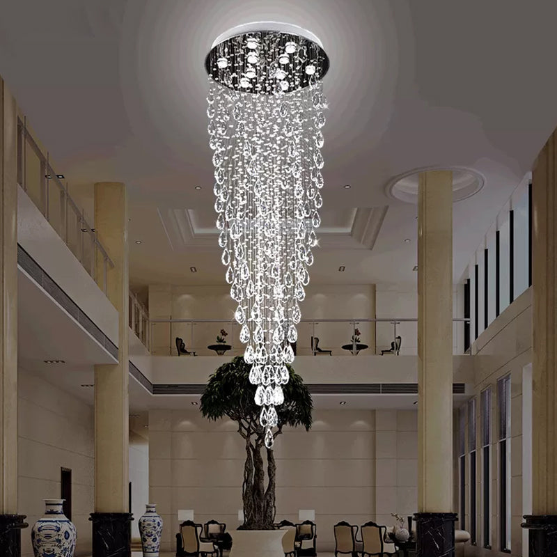 Modern Silver Clear Crystal LED Raindrop Pendant Lamp with 9 Lights