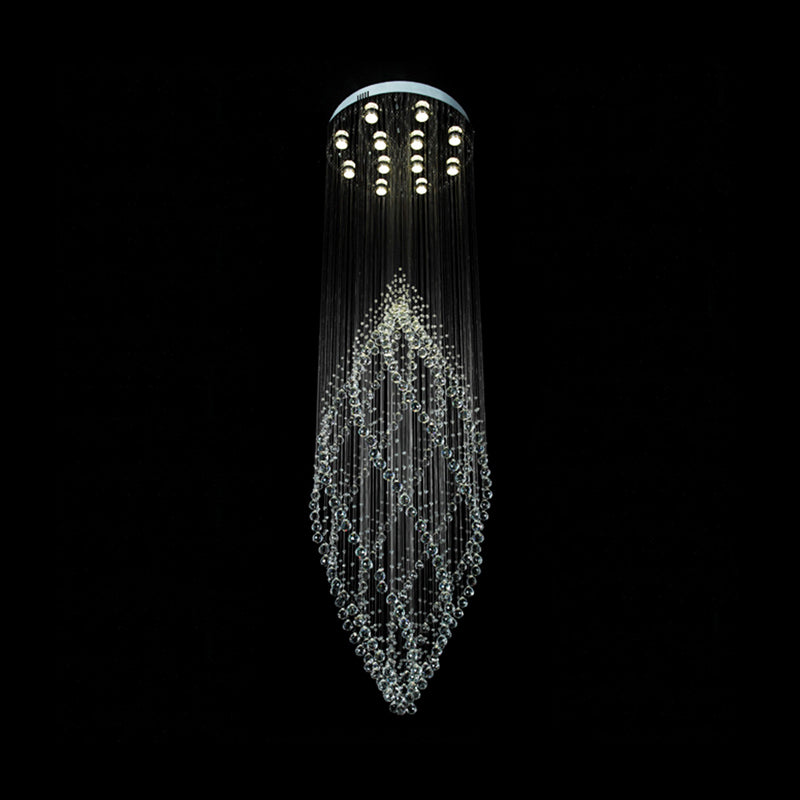 Modern Silver Crystal Chandelier With Multi Led Pendants And 12-Bulbs For Stairway Ceiling