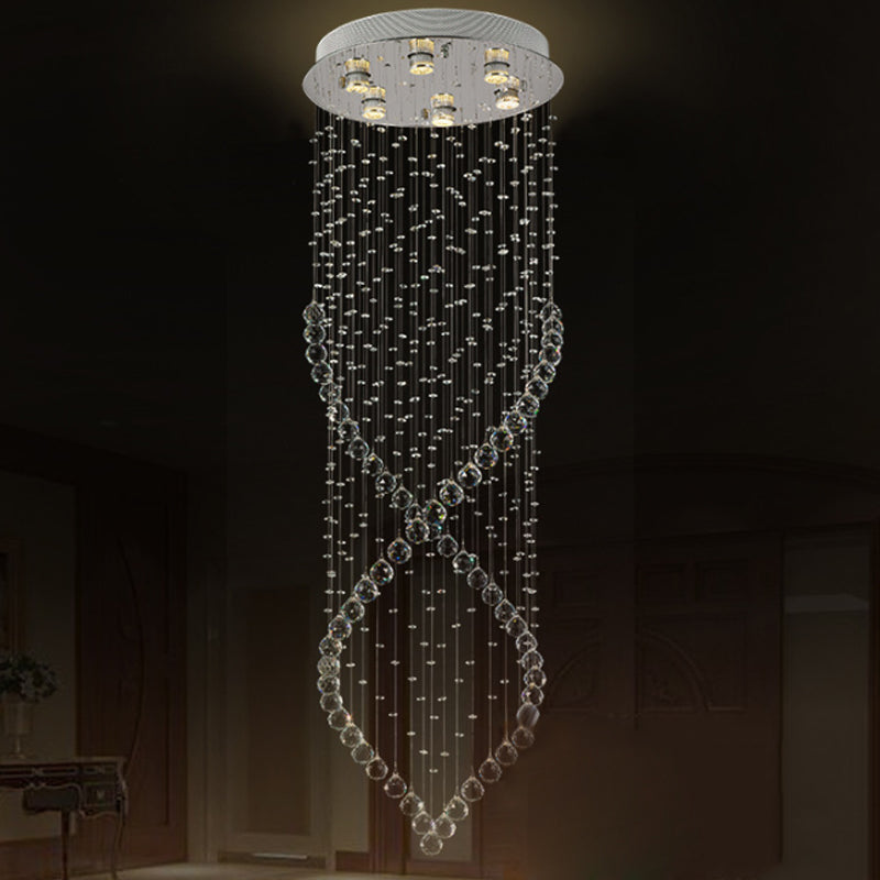 Modern Crystal Swirl LED Chandelier with 6 Lights and Silver Finish