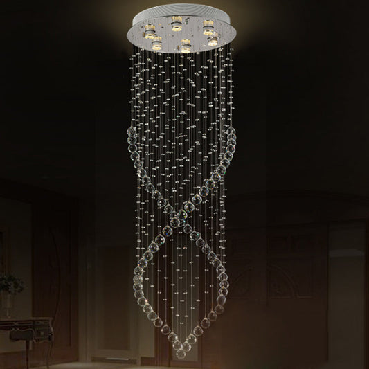Modern Crystal Swirl LED Chandelier with 6 Lights and Silver Finish