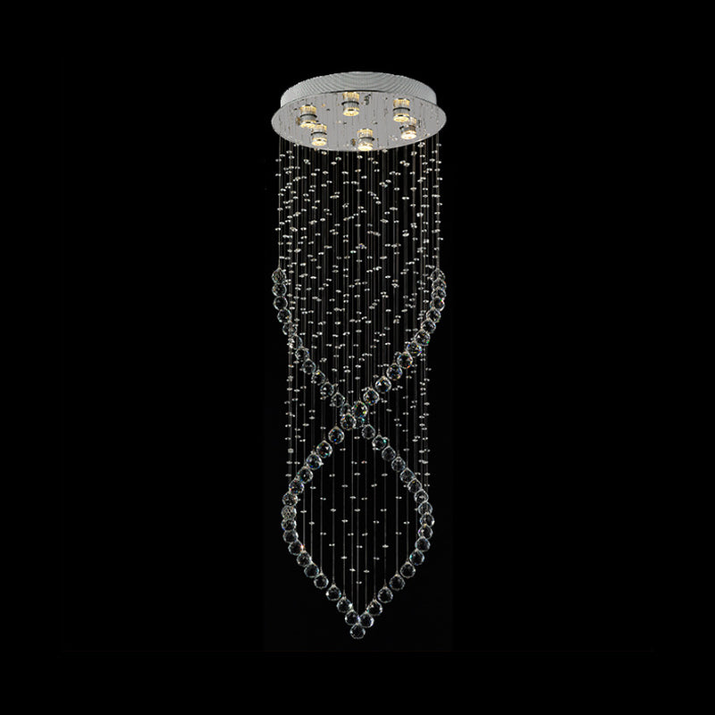 Modern Silver Crystal Swirl Chandelier - 6-Light Led Suspension Lamp With Round Canopy