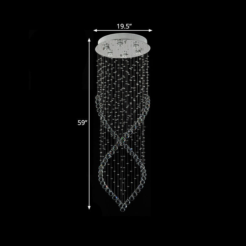 Modern Silver Crystal Swirl Chandelier - 6-Light Led Suspension Lamp With Round Canopy