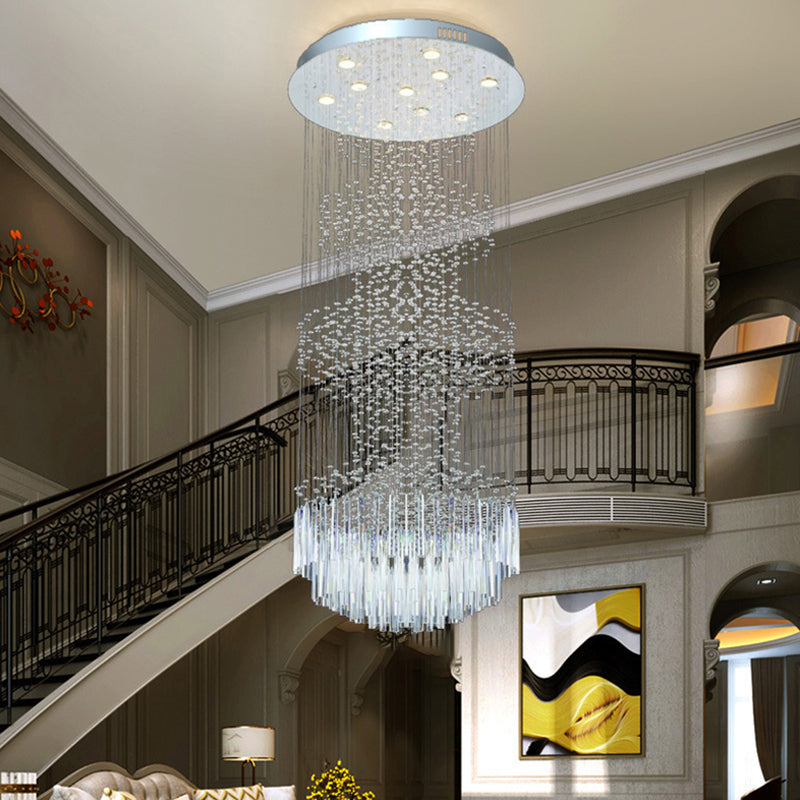 Modern 10-Light Crystal LED Multi Hanging Ceiling Lamp in Silver