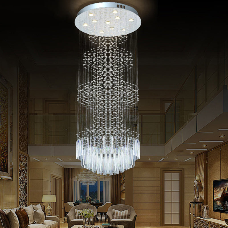 Modern 10-Light Crystal LED Multi Hanging Ceiling Lamp in Silver
