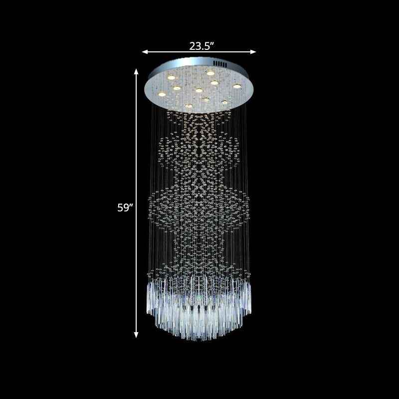 Silver Crystal Led Ceiling Lamp With 10 Modern Orbs And Rods