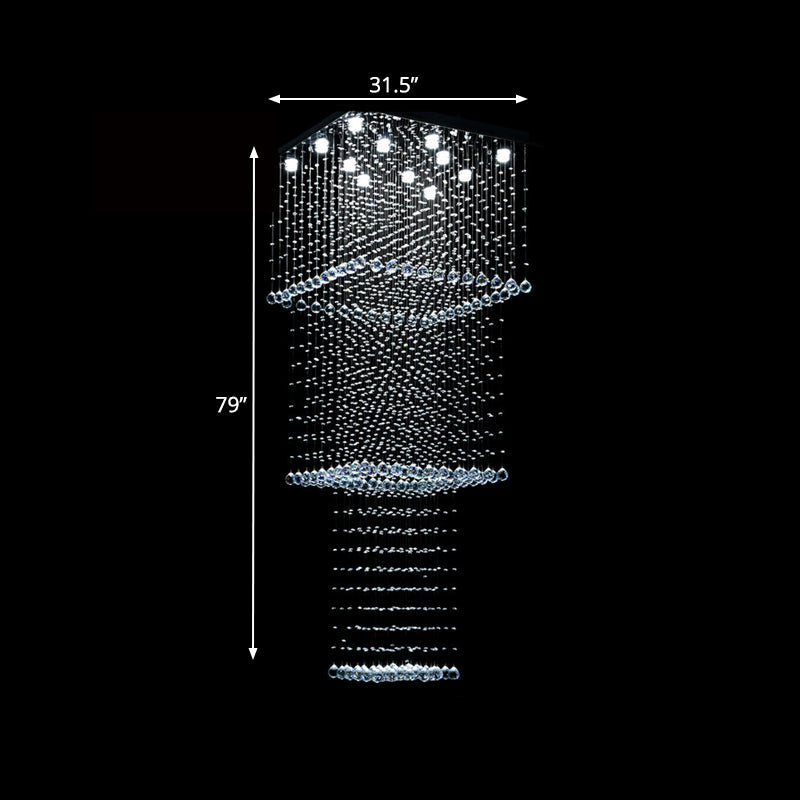 Modern Crystal Square 13-Head Led Pendant Light Fixture - Silver