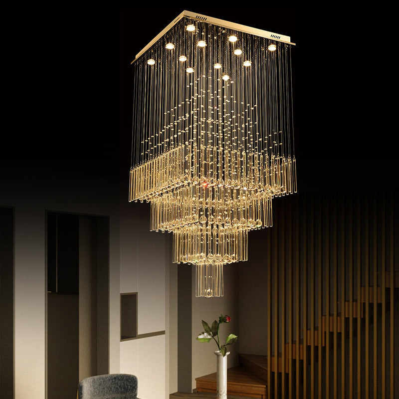 Contemporary Crystal Suspension Lamp - 13 Light Silver Orbs And Rods Stair Led Pendant Cluster