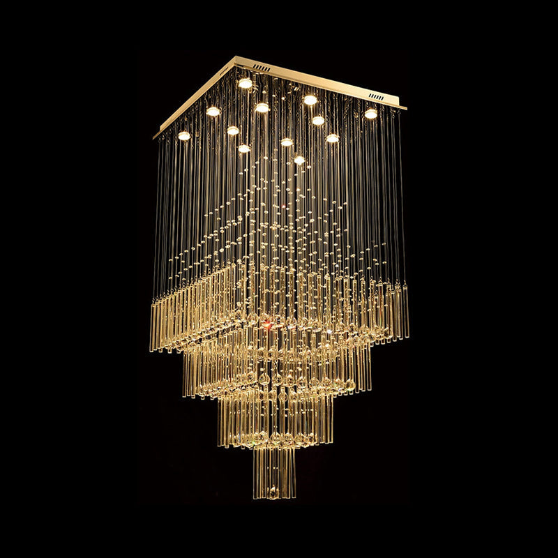 Contemporary Crystal Suspension Lamp - 13 Light Silver Orbs And Rods Stair Led Pendant Cluster