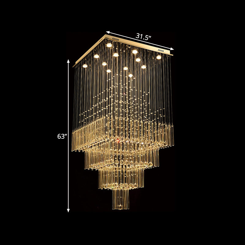 Contemporary Crystal Suspension Lamp - 13 Light Silver Orbs And Rods Stair Led Pendant Cluster