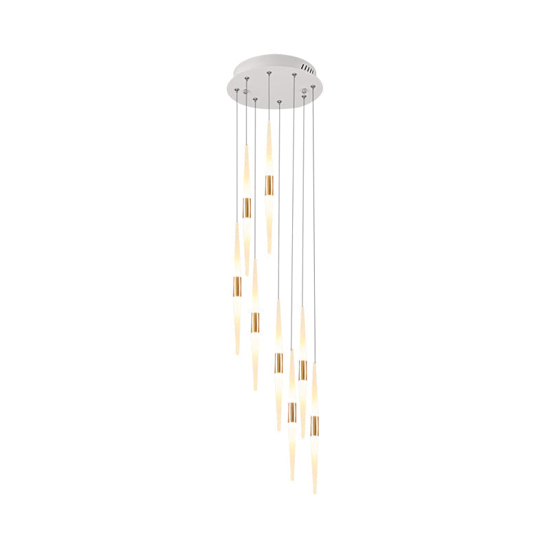 White Acrylic Spiral Hanging LED Pendant - Modernist Stair Lighting, 8/12/18 Lights