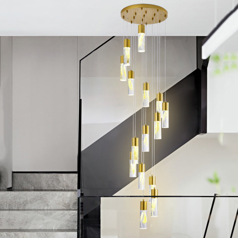 Modern Gold Multilight Pendant Chandelier - 15/20-Head Led Hanging Light With Acrylic Tubes 15 /
