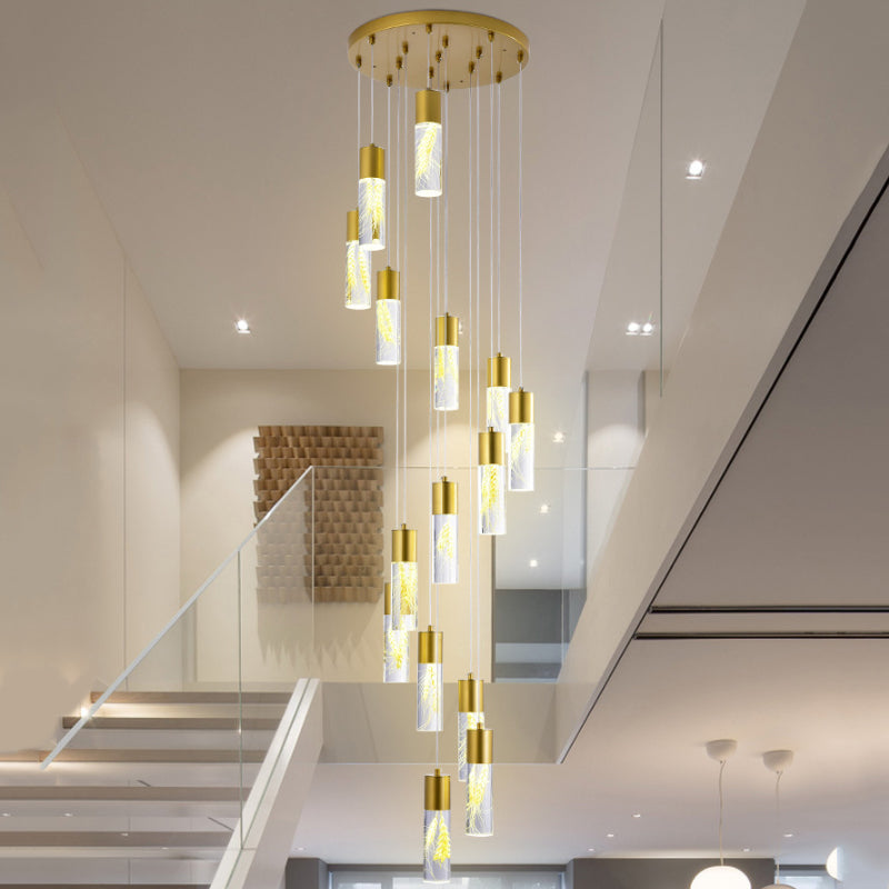 Modern Gold LED Tube Pendant Chandelier with 15/20 Lights