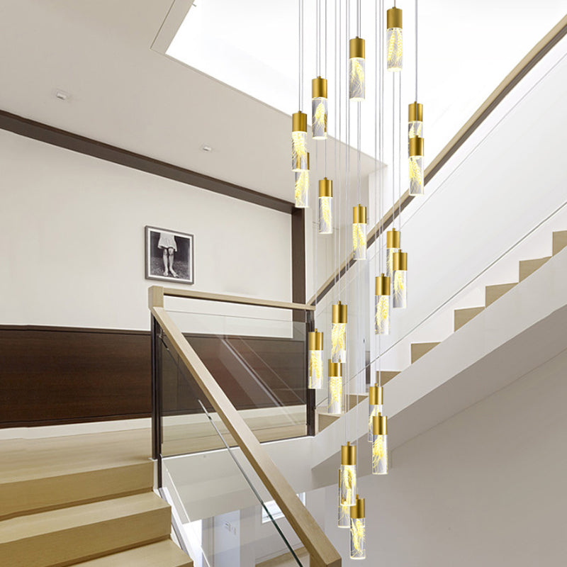 Modern Gold Multilight Pendant Chandelier - 15/20-Head Led Hanging Light With Acrylic Tubes