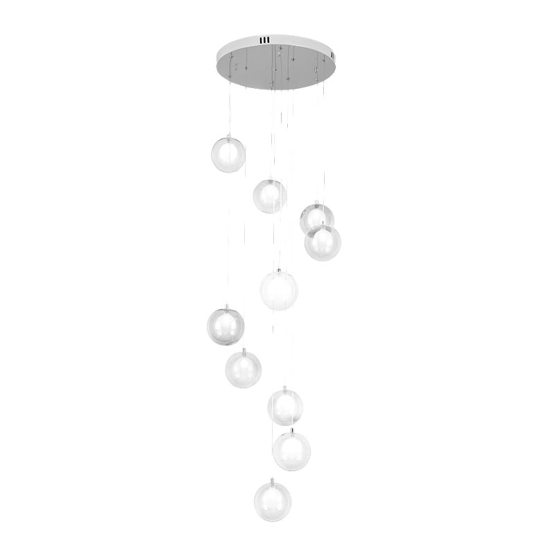 Cluster Pendant Light: Modern White/Pink Glass Led Ceiling Fixture - 10 Light Globe For Stairs