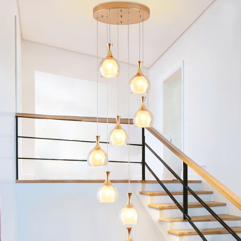 Modern Gold 8-Bulb Ceiling Light with Clear Glass Dome - Multi Lamp Pendant