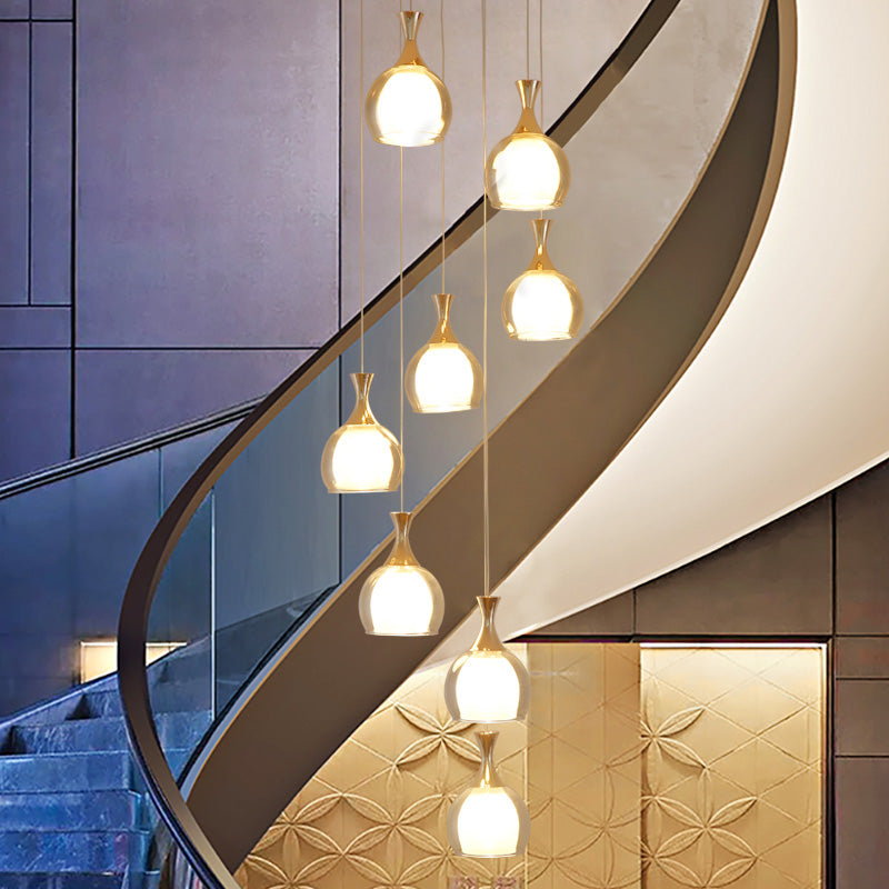Modern Gold 8-Bulb Ceiling Light with Clear Glass Dome - Multi Lamp Pendant