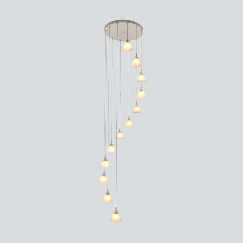 Modernist Floral Pendant Lamp 12 Bulbs White Glass Multiple Hanging Lights