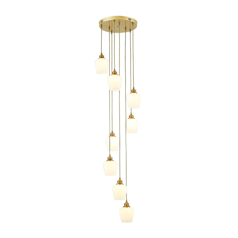 Lustre suspendu moderniste en verre blanc à plusieurs lumières avec abat-jour tulipes à 8 lumières
