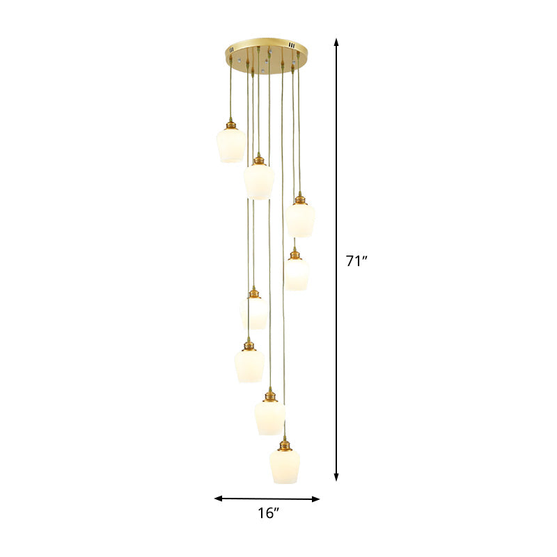 Lustre suspendu moderniste en verre blanc à plusieurs lumières avec abat-jour tulipes à 8 lumières