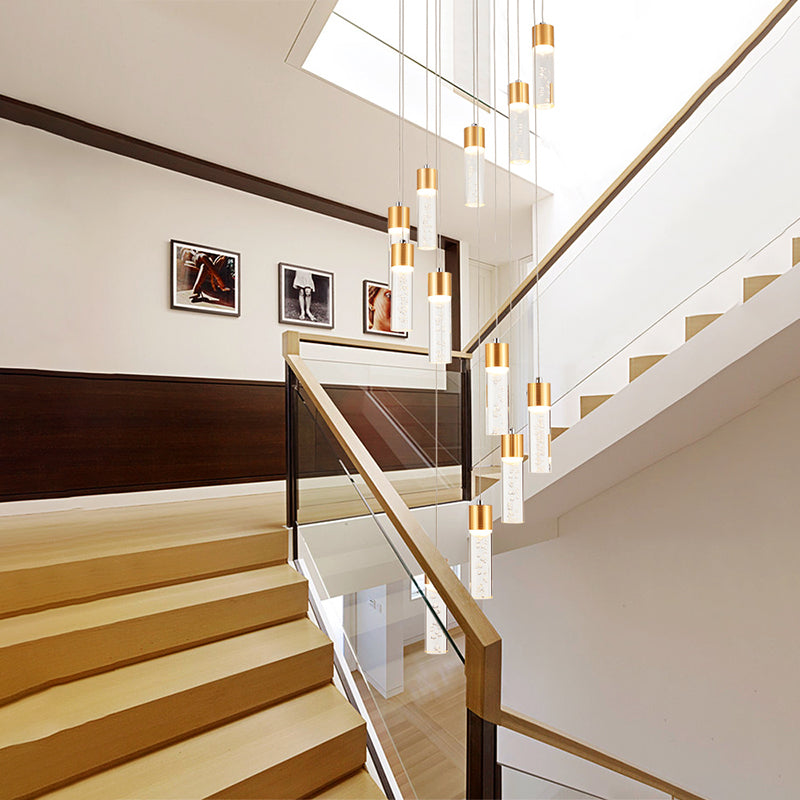 Modernist Gold/Silver Spiral Tube Pendant Lighting - 12 Heads Acrylic - Multiple Hanging Lamp for Staircases
