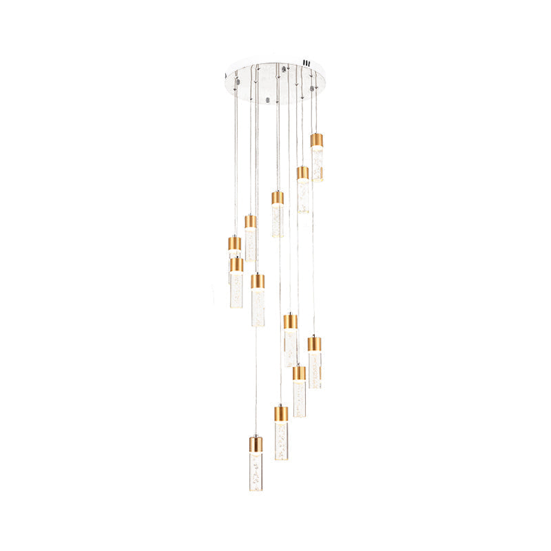 Modernist Gold/Silver Spiral Tube Pendant Lighting - 12 Heads Acrylic - Multiple Hanging Lamp for Staircases