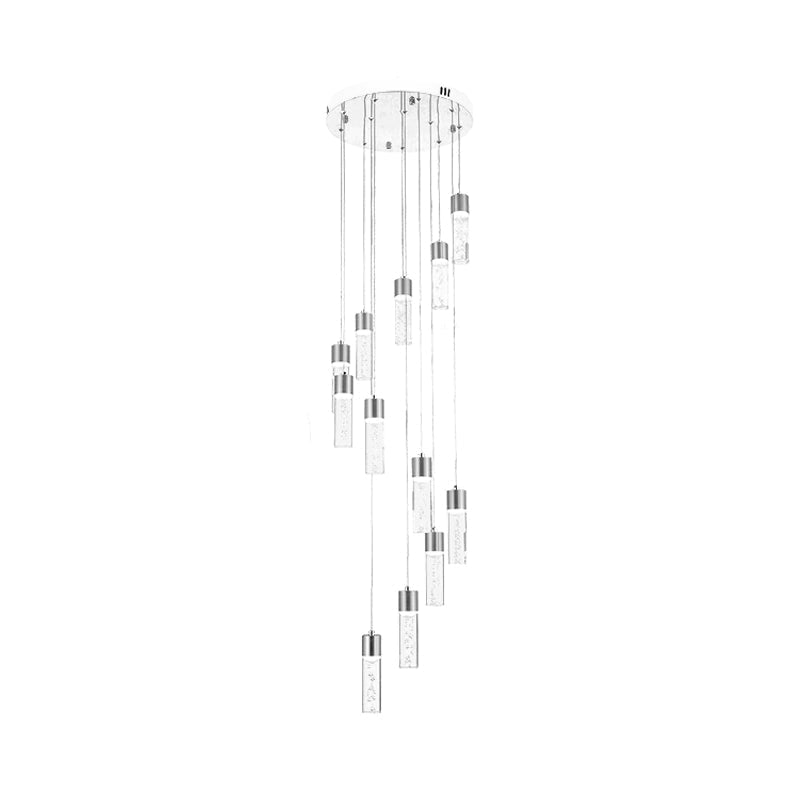 Modernist Gold/Silver Spiral Tube Pendant Lighting - 12 Heads Acrylic - Multiple Hanging Lamp for Staircases