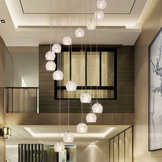 Silver Spiral Design Crystal Dome Pendant Light with 16 Heads - Contemporary Multi Ceiling Lamp