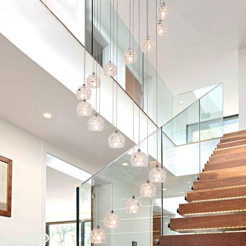 Silver Spiral Design Crystal Dome Pendant Light with 16 Heads - Contemporary Multi Ceiling Lamp
