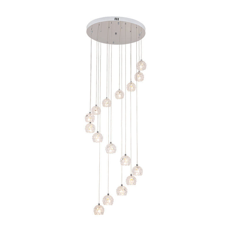 Silver Spiral Design Crystal Dome Pendant Light with 16 Heads - Contemporary Multi Ceiling Lamp