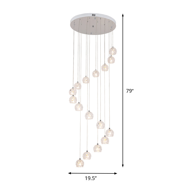 Silver Spiral Design Crystal Dome Pendant Light with 16 Heads - Contemporary Multi Ceiling Lamp