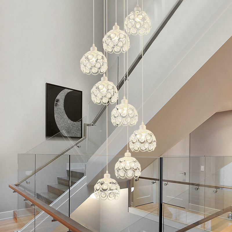 Lustre moderne en forme de dôme en cristal – Plafonnier blanc/noir à 8 ampoules pour salon