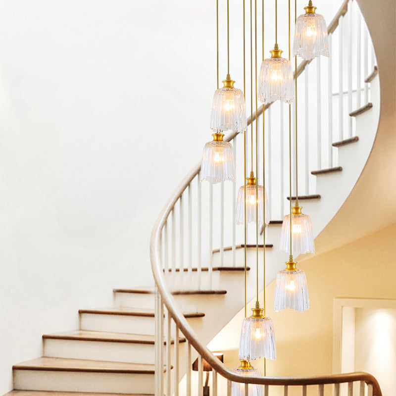 Modern Gold Crystal Spiral Pendant Ceiling Lamp with 10 Hanging Lights