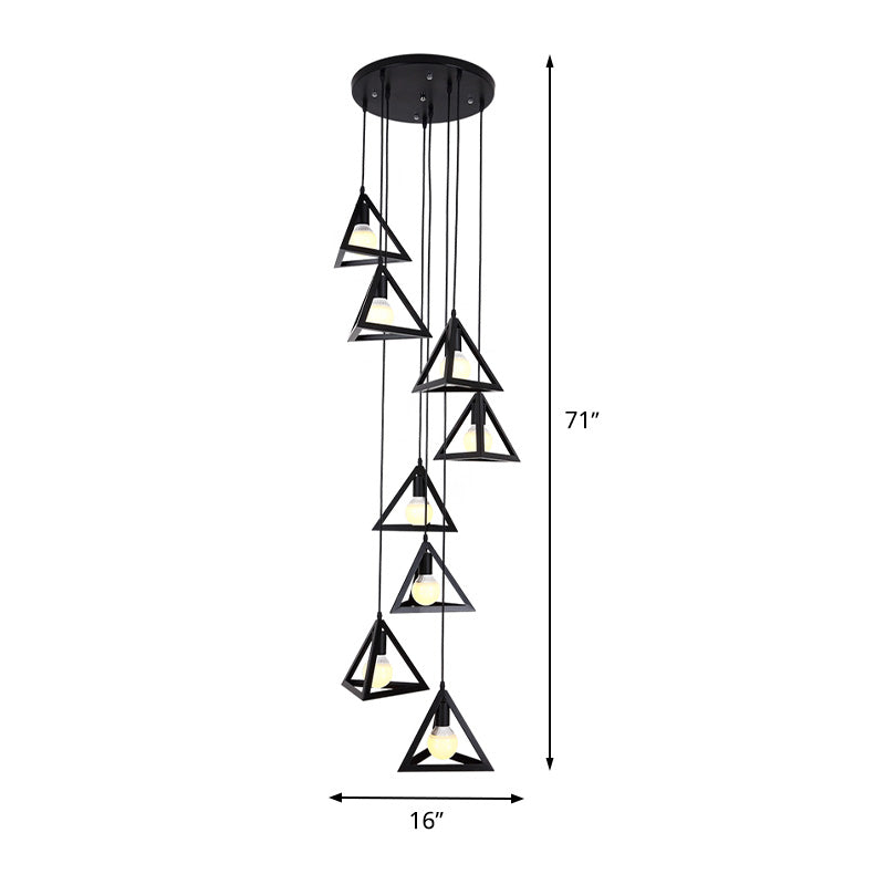 Black Metal Triangle Suspension Lamp - Modern Design, 8 Lights, Multi Hanging Light Fixture