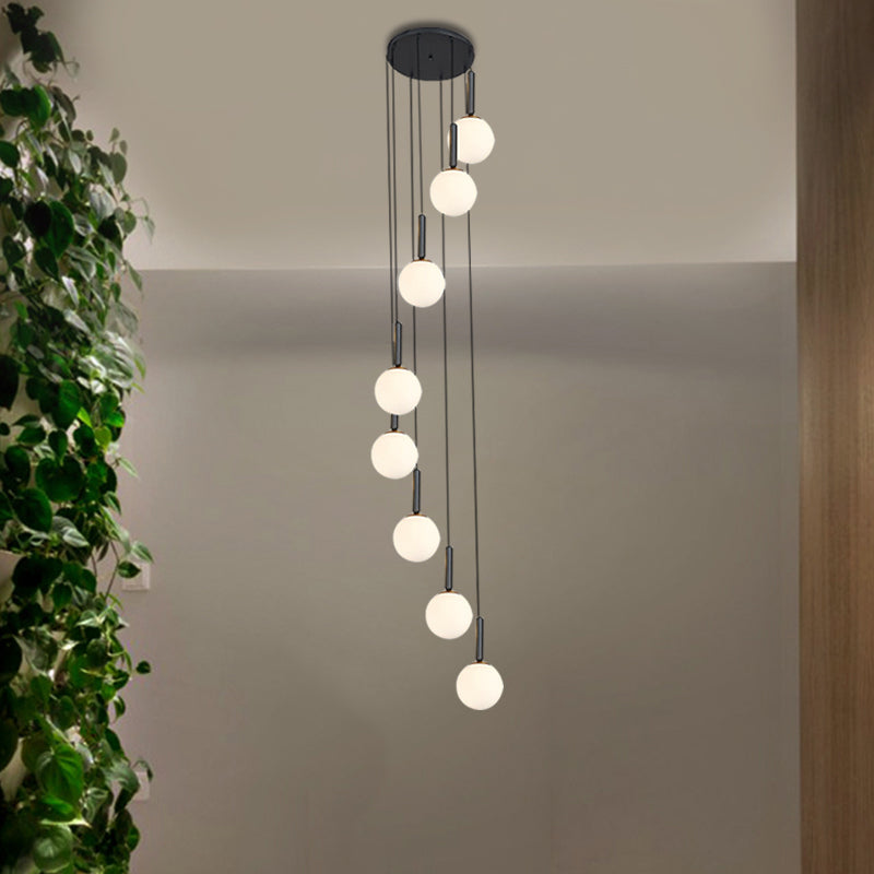 Modern White/Clear Lattice Glass Spiral Living Room Pendant - 8/9 Heads