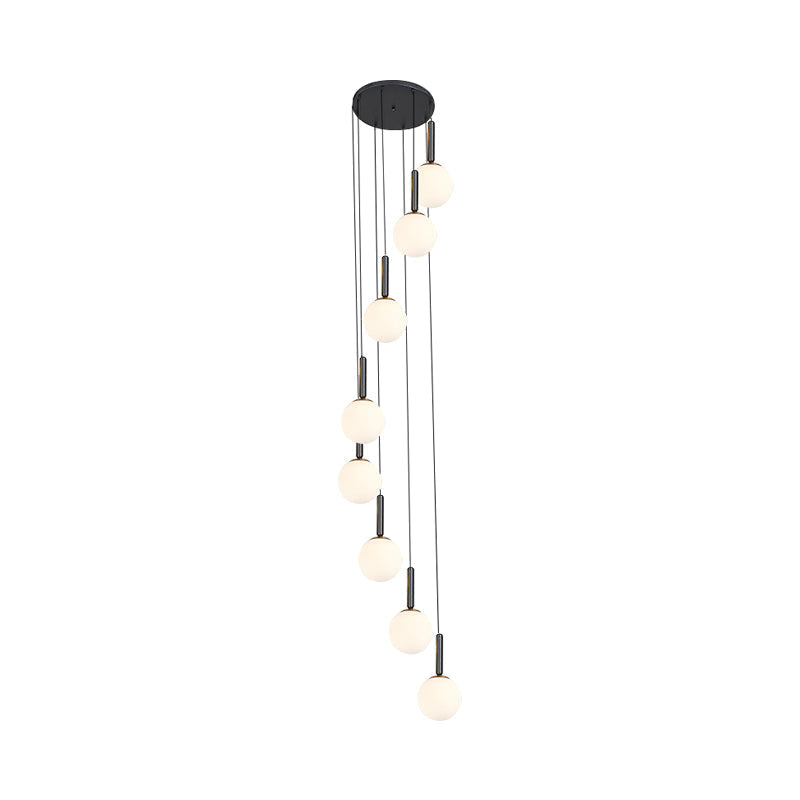 Modern White/Clear Lattice Glass Spiral Living Room Pendant - 8/9 Heads